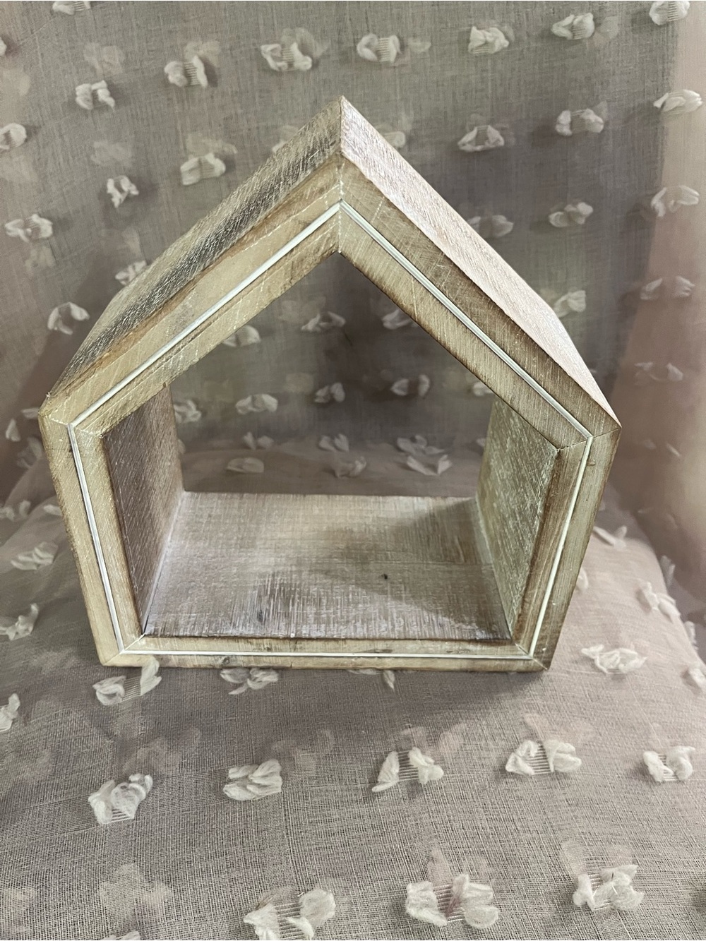 Wooden House Shelf Accent in Beige-White